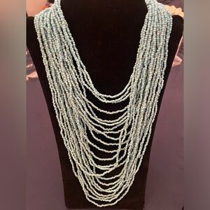 Multi Strand Beaded Teal Necklace